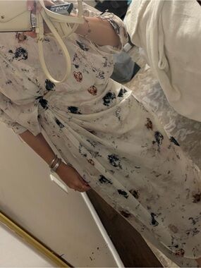 Mango Floral Faux Wrap Maxi Dress with Black and Brown Accents